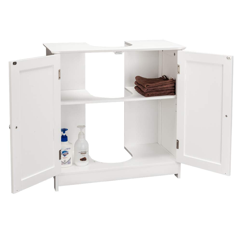 Bonnlo Pedestal Sink Storage Cabinet with 2 Doors Traditional Under Sink Cabinet Bathroom Space Saver Organizer with Adjustable Shelf White 3 5/8" W x 11 7/16" D x 23 5/8" H Bonnlo