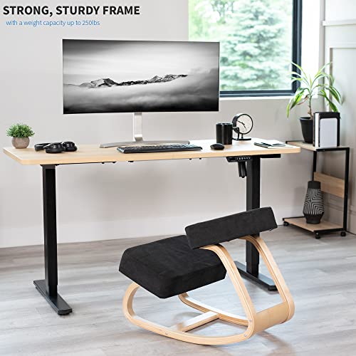 VIVO Wooden Rocking Kneeling Chair, Ergonomic Home Office Stool Posture Seat, Thick Black Cushions, Light Wood Frame, CHAIR-K04R VIVO