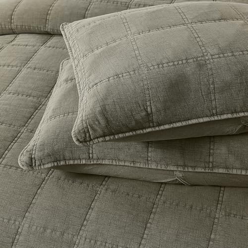 Lush Decor Logan Stone Washed Cotton Quilt 3 Piece Set King/California King Sage - Rustic Bedding Set - Soft Green Quilt - Lightweight - Minimalist & Boho Bedroom Decor Lush Decor