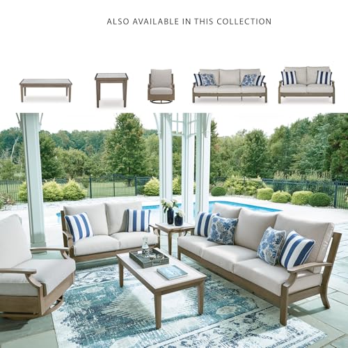 Signature Design by Ashley Rainier Ranch Contemporary Sintered Stone Tabletop Outdoor End Table with 4 Legs, Light Brown & Beige Signature Design by Ashley