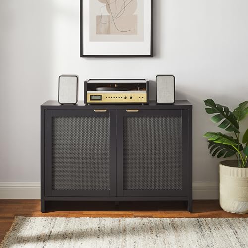 Crosley Furniture Kenji Media Console, Record Player Stand with Vinyl Storage, Modern Home Organizer, Black Crosley Furniture