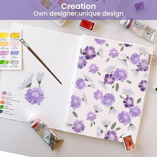 Softan Puple Floral Queen Sheet Set, 4-Piece Microfiber Printed Fitted Sheet with 15" Deep Pockets & Non-Slip Straps, White Flower Patterned Bedding Sheets & Pillowcase Set Softan