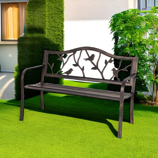 Sophia & William Outdoor Bench, Porch Bench, Garden Bench, Wrought Iron Bench with Backrest and Armrests, Bronze Sophia & William