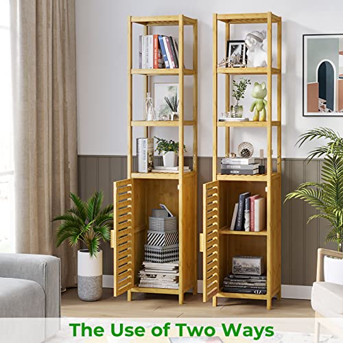 VIAGDO Storage Tall Slim Cabinet with Shutter Door and 3 Tier Shelves, Freestanding Linen Tower Cabinet for Living Room, Kitchen, Bathroom Organizer, VIAGDO