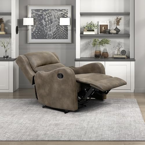 Lexicon Manual Recliner Chair, Reclining Sofa Chair, Home Theater Seating, Wall Hugger, Manual Recliner for Living Room/Office/Apartment, Easy Assembly, Brown Polished Microfiber