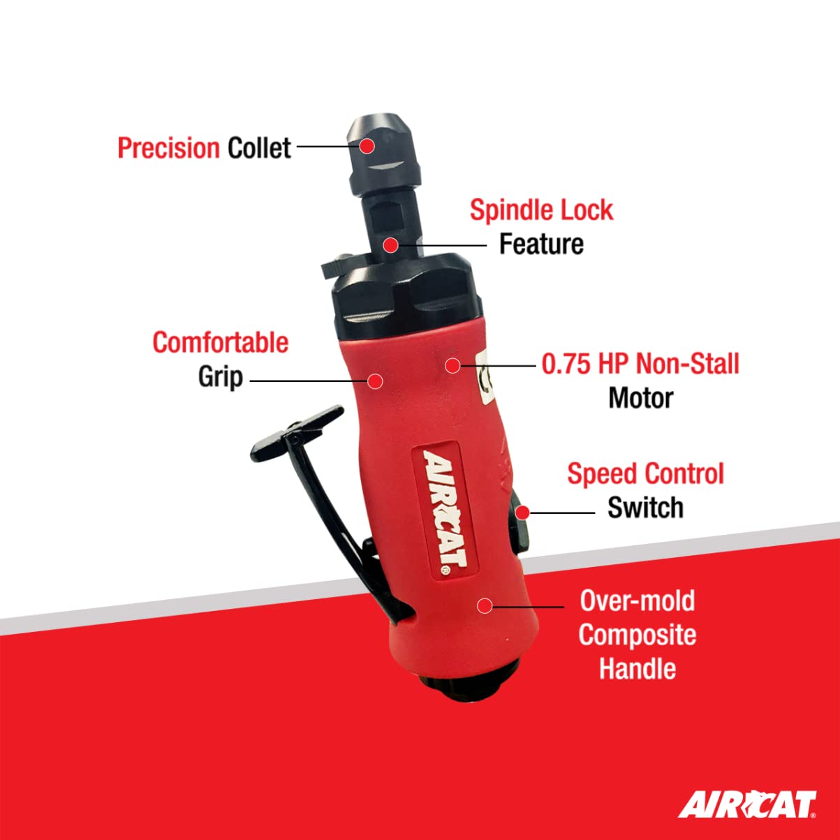 AIRCAT Pneumatic Tools 6285: .75 HP Straight Die Grinder with Spindle Lock 20,000 RPM AIRCAT
