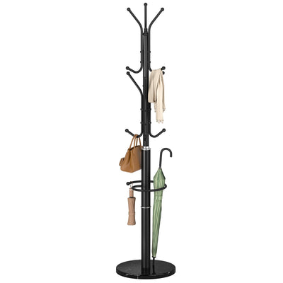 Yoobure Metal Coat Rack Freestanding with Marble Base, Coat Tree with 12 Hooks & Umbrella Holder, Coat Hanger Stand for Corner Entryway Bedroom Office, Heavy Duty Coat Rack Stand for Clothes Hats Bags