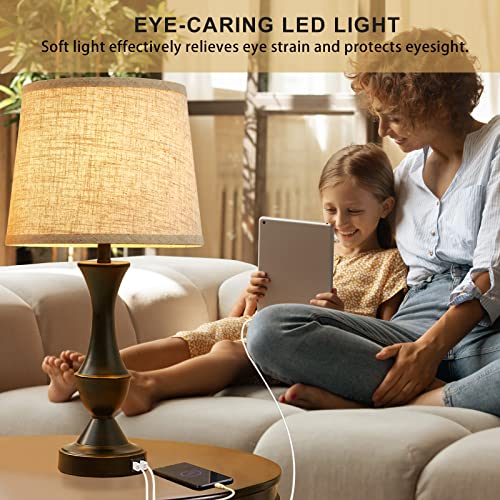 Upgraded Touch Table Lamps Set of 2, 22" Tall Bedside Lamps with USB C+A Ports, 3 Way Dimmable Nightstand Lamps for Bedroom, Living Room, Office, Black Lamps with Beige Lampshade, Bulb Included Luvkczc