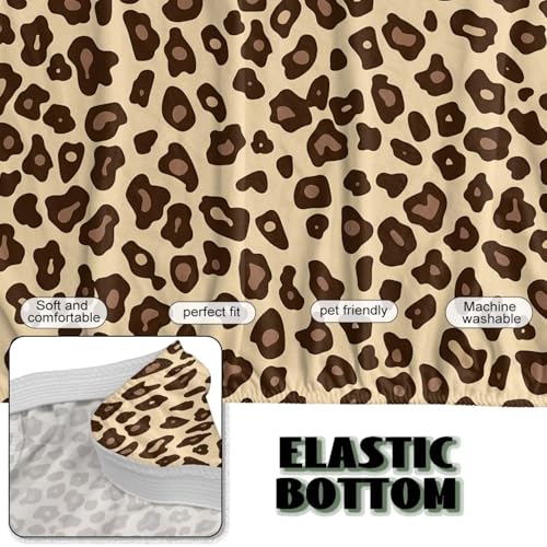 Garucesta Futon Cover with Elastic Bottom Armless Sofa Covers Non Slip Washable Couch Slipcover Scratch-Resistant Futon Sofa Slipcover for Dogs Cats, Leopard Print Beige Garucesta