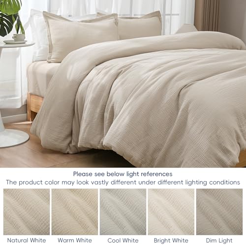 David's Home Cotton Muslin Comforter Set Twin Size, Soft Lightweight Breathable Cozy Skin-Friendly, 3PCS Linen Like Gauze Bedding with Pillow Shams, Aesthetics Home Decor & Giftable, Natural David's Home