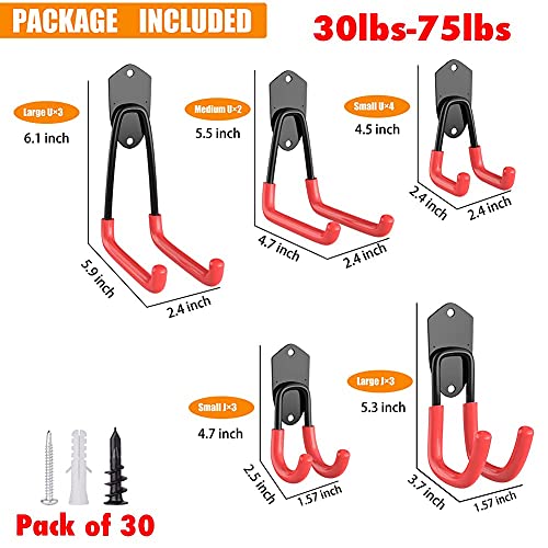 TORACK Garage Hooks Heavy Duty, 15 Pack Wall Mount Steel Utility Hooks&Hangers, Anti-Slip Rubber Coated, Garage Storage Organizer for Garden Tools, Power Tools, Ladders, Brooms, Bikes, Bulk Items TORACK