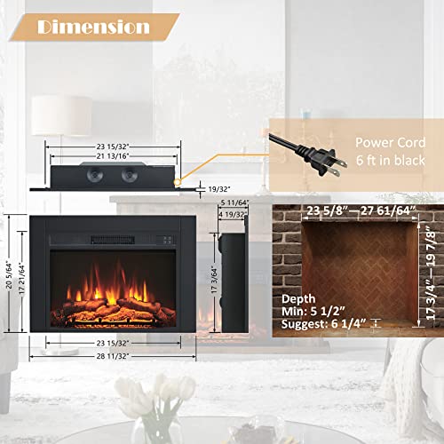 Efiretric® Adam Electric Fireplace Insert with Front Trim Kit, 23" W x 17" H (EF447) with Front Trim Kit, 1500W Heater, Remote Control and Timer EFIRETRIC