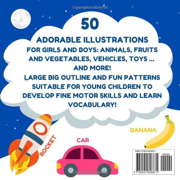 My First Coloring Book: 12 Months Old and plus : Coloring Book with Thick Outlines for Babies and Toddlers (animals, fruits & vegetables, vehicles, household objects, clothes ...) WoodArtSupply