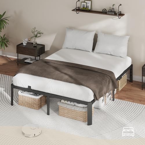 Metal Bed Frame Queen Size, 14 Inch 3500 lbs Heavy Duty Platform Bed Frames Steel Slats Noise Free No Box Spring Needed, Easy Assemble Sturdy Bedframe with Storage and Mattress Retainers BOLTRISE