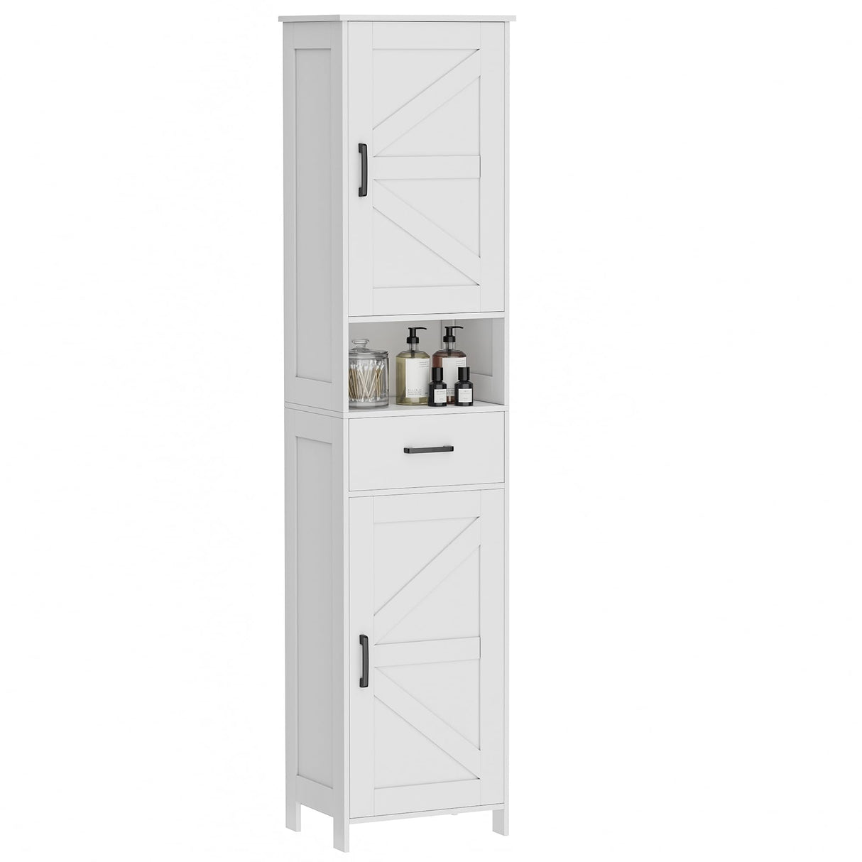 Homhedy 67" H Tall Bathroom Storage Cabinet with 2 Barn Doors and 1 Drawer, Narrow Storage Unit, Adjustable Shelves, Floor Cabinet for Bathroom, Living Room, Entryway, Kitchen, White, (15.7" W) Homhedy
