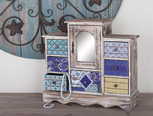 Deco 79 Wooden Decorative Jewelry Box 7 Drawers Jewelry Organizer with Patchwork Patterns, Jewelry Holder 18" x 6" x 16", Light Brown Deco 79