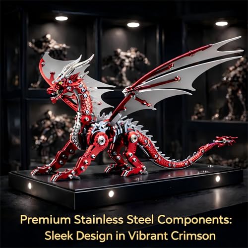 3D Metal Dragon Model Kit for Adults, Mechanical Pterosaur Puzzle, DIY Assembly Steel Model, Challenging Building Kit, Unique Gift for Men Desk Decor
