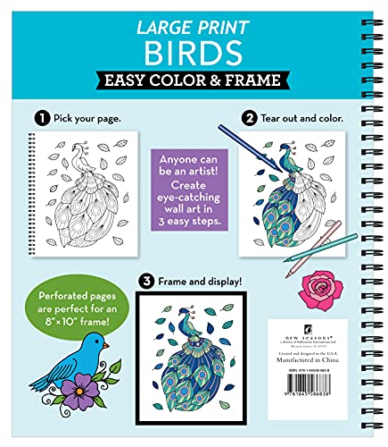 Large Print Easy Color & Frame - Birds (Stress Free Coloring Book) WoodArtSupply