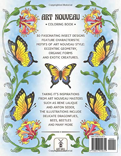 Art Nouveau Coloring Book: Insect Designs: (Fascinating Insects and Glorious Flowers) (Art Nouveau coloring series by Art Mill) Majosta