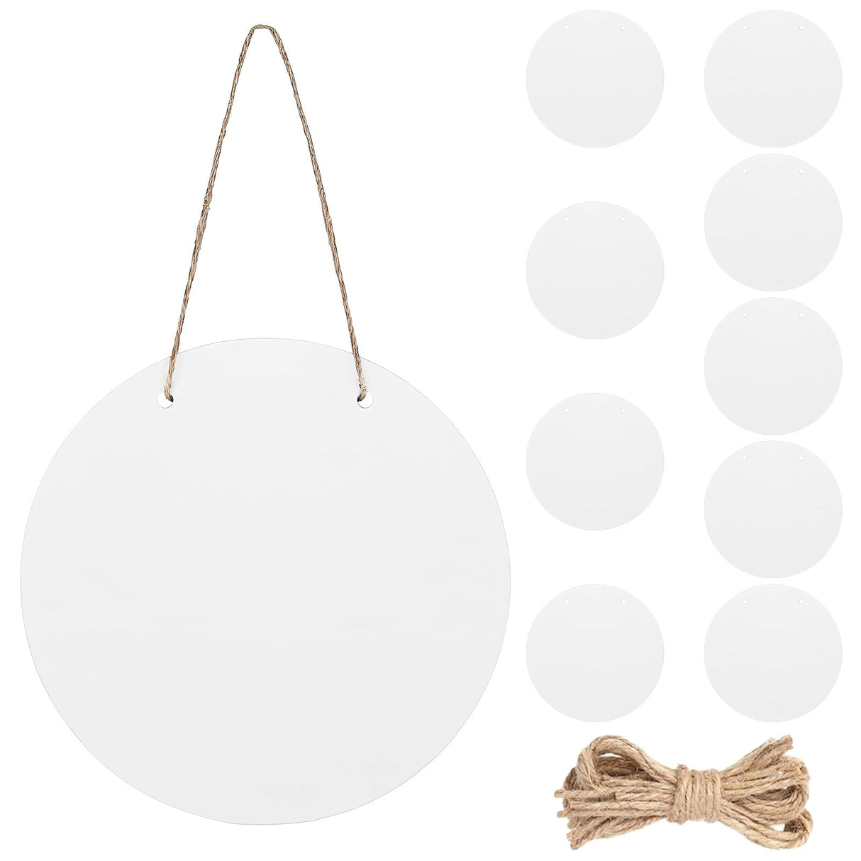10 Pcs Sublimation Door Hanger Blanks - 12" Round Circle Unfinished Blank Sign Door Hanger Wall Hanging MDF Wood Sublimation Ornament Blanks Decorative Door Hanger with Rope for Heat Press Machine Tideme