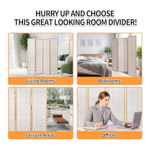 ZFFURN 4 Panel Room Divider, 5.6Ft Japanese Shoji Style Folding Privacy Screen, Decorative Room Divider Panel, Portable Freestanding Room Partition for Home, Office, Bedroom (White) ZFFURN