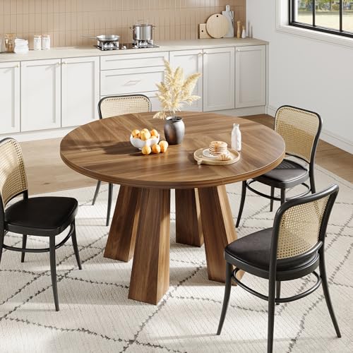 IDEALHOUSE 47" Round Dining Table for 4-6, Wood Kitchen Table with Sturdy Base, Farmhouse Circle Dinner Table for Dining Room, Living Room, 4 Strong Legs, Walnut IDEALHOUSE