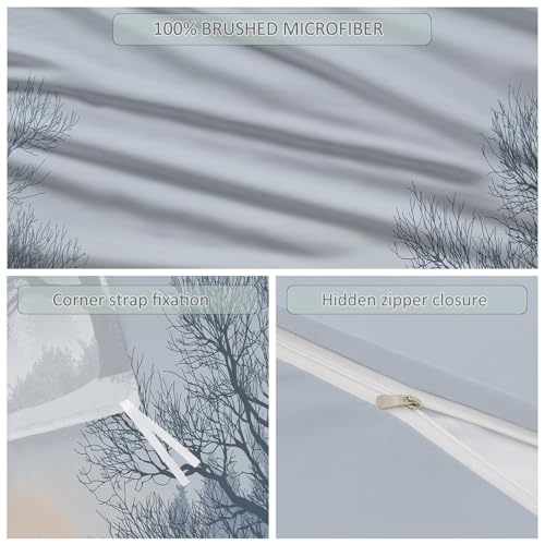 Duvet Cover Single 61" x 79" Size - Reversible Minimalist Winter Landscape Duvet Cover Set for Kids and Adults with Zipper Closure, 3 Pieces Grey Bedding Set with 2 Pillow Shams Generic