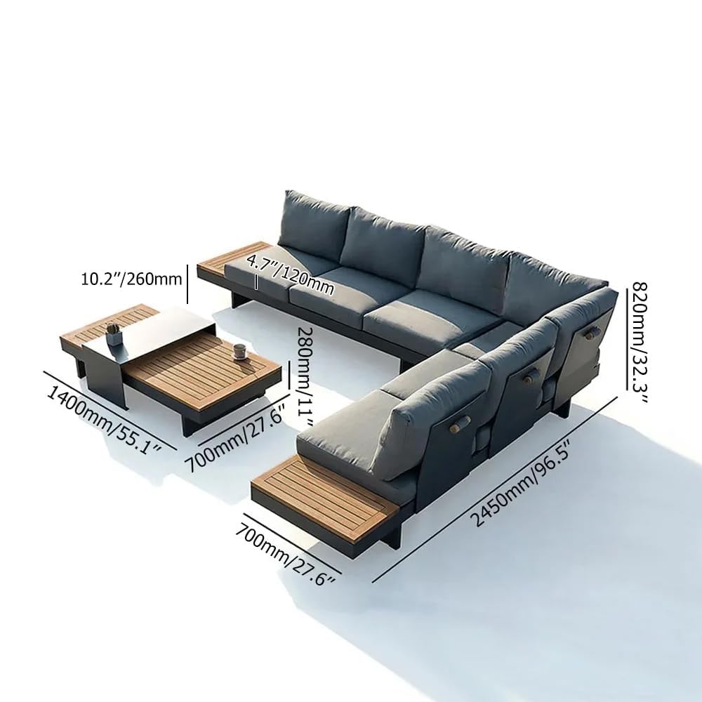 homary Outdoor Patio Conversation Sets, 6 Piece Aluminum & Teak Patio Sectional Sofa Set Outdoor Furniture with Adjustable Backrests, Waterproof, Fade Resistant Cushions Ideal for Patios & Balconies homary
