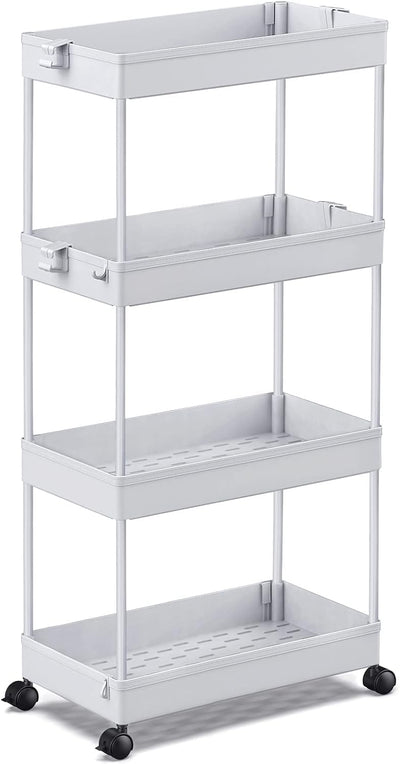SPACEKEEPER Storage Cart, 4-Tier Mobile Shelving Unit, Bathroom Rolling Cart Utility Storage Organizer Shelf for Kitchen Living Room Bathroom Laundry Room & Dressers, Gray