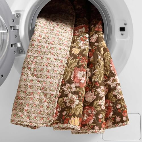 Laura Ashley - Twin Quilt Set, Reversible Cotton Bedding with Matching Sham, Lightweight Home Decor for All Seasons (Marta Brown, Twin) Laura Ashley