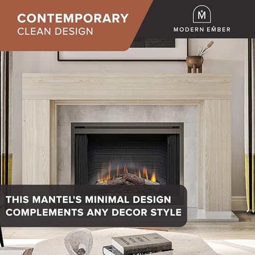 Modern Ember Sabine Wood Fireplace Mantel Surround Kit, Unfinished 56" x 42" Opening | 80" x 54" Overall | Minimal Modern Aesthetic; Includes Wooden Mantel Surround & Shelf Modern Ember