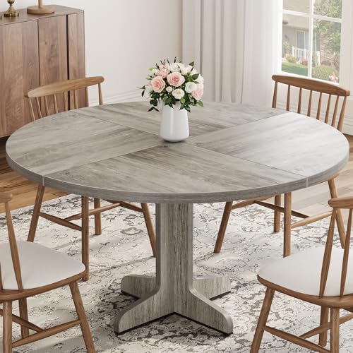 IDEALHOUSE Round Dining Table for 4, 47 Inches Dining Room Table with Wooden Base, Circle Kitchen Dinner Table for Dining Room, Kitchen, Living Room (Table Only), Grey IDEALHOUSE