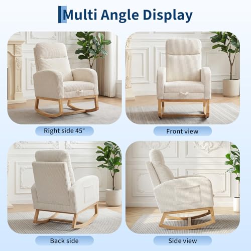 Garvee Teddy Fleece Nursery Rocking Chair,Upholstered Glider with 26" High Backrest, Padded Seat,Modern 300 Lbs Weight Capacity Accent Recliner for Living Room, Bedroom, Reading