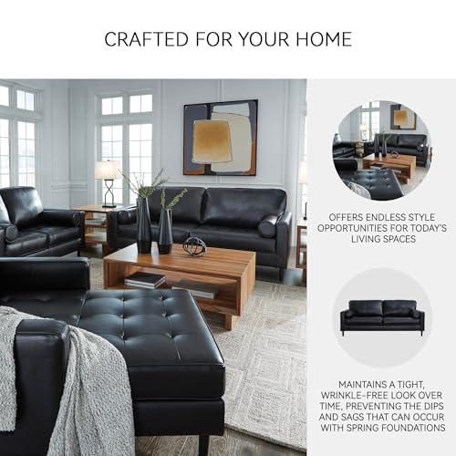 Signature Design by Ashley Bryceview Contemporary Leather Match Tufted Sofa with 2 Bolster Pillows, Black Signature Design by Ashley