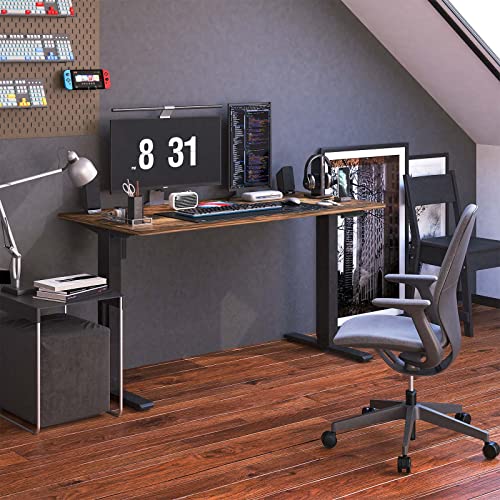 FLEXISPOT EN1 Electric Stand Up Desk 55 x 28 Inches Whole-Piece Desktop Ergonomic Memory Controller Height Adjustable Standing Desk (Black Frame + 55" Rustic Brown Desktop, 2 Packages) FLEXISPOT