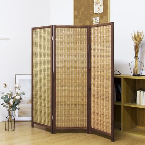 Pawlabay 3 Panel Short Panel Divider Screen,3.95 FT Tall Bamboo Room Divider Folding Privacy Screen,Short Panel Divider Freestanding Room Divider for Room Seperation,Brown PawlaBay