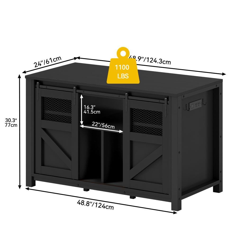 DWVO 120 Gallon Aquarium Stand with Power Outlets, Heavy Duty Metal Fish Tank Stand & Cabinet, Reptile Terrarium Table with 1100LBS Capacity for Aquarium Accessories Storage, Black DWVO