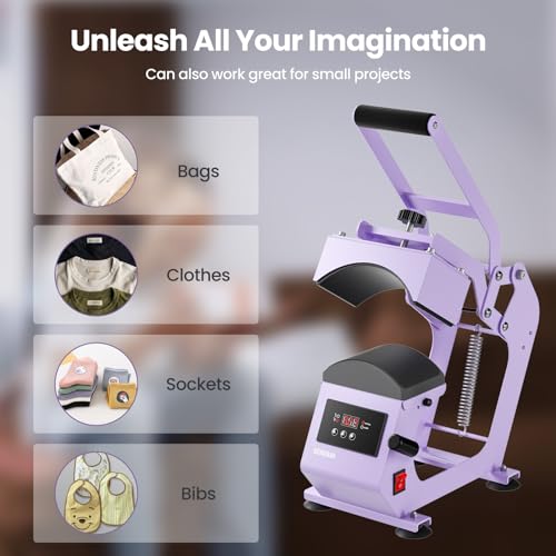 Hat Press Heat Machine for Caps with Precise Temp&Timer Control, Timer Auto Starter, Hat Heat Press with 2 Platens for Trucker Hat & HTV Iron on Vinyl, Sublimation Hat Press, Heat Transfer (Purple) EENOUR