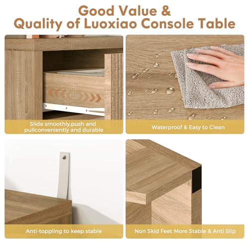 Fluted Console Table with Drawers, 47" Narrow Entryway Table with 3 Drawers and Open Storage Shelf, Long Sofa Tables Modern Behind Couch Tables for Living Room, Foyer and Hallway Luoxiao