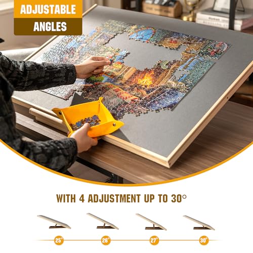 Sancallie 1500 Pieces Puzzle Board & Bracket Set/Wooden Puzzle Board Kit/Jigsaw Puzzle Plateau with 6 Sorting Trays Gray Felt Mat Cover - with Puzzle Board for Storing Jigsaw Puzzles, Grey Sancallie