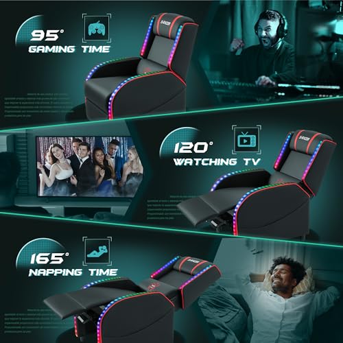 Homall LED Gaming Massage Recliner Chair Racing Style Single Living Room Sofa Comfortable Ergonomic Home Theater Seating(Red) Homall