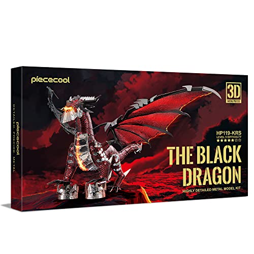 Piececool 3D Metal Model Kits-Black Dragon King, DIY 3D Puzzles for Adults Brain Teaser Puzzles for Teens, Great Birthday New Year Gifts, 107 Pcs
