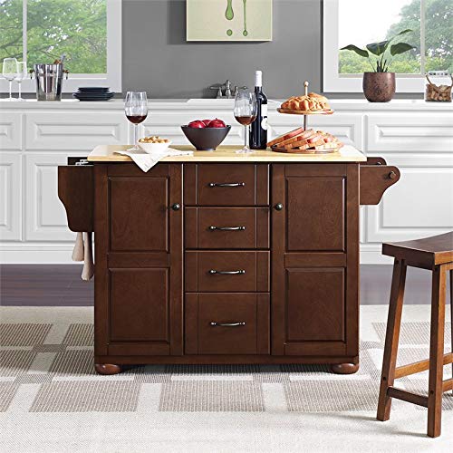 Pemberly Row Modern Natural Wood Top Kitchen Island in Mahogany Pemberly Row
