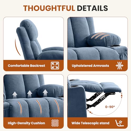MAHOMICO Swivel Rocker Recliner Chair with Vibration Massage and Heat for Living Room,with Rocking Function and Side Pocket, USB Charge Port,2 Cup Holders MAHOMICO
