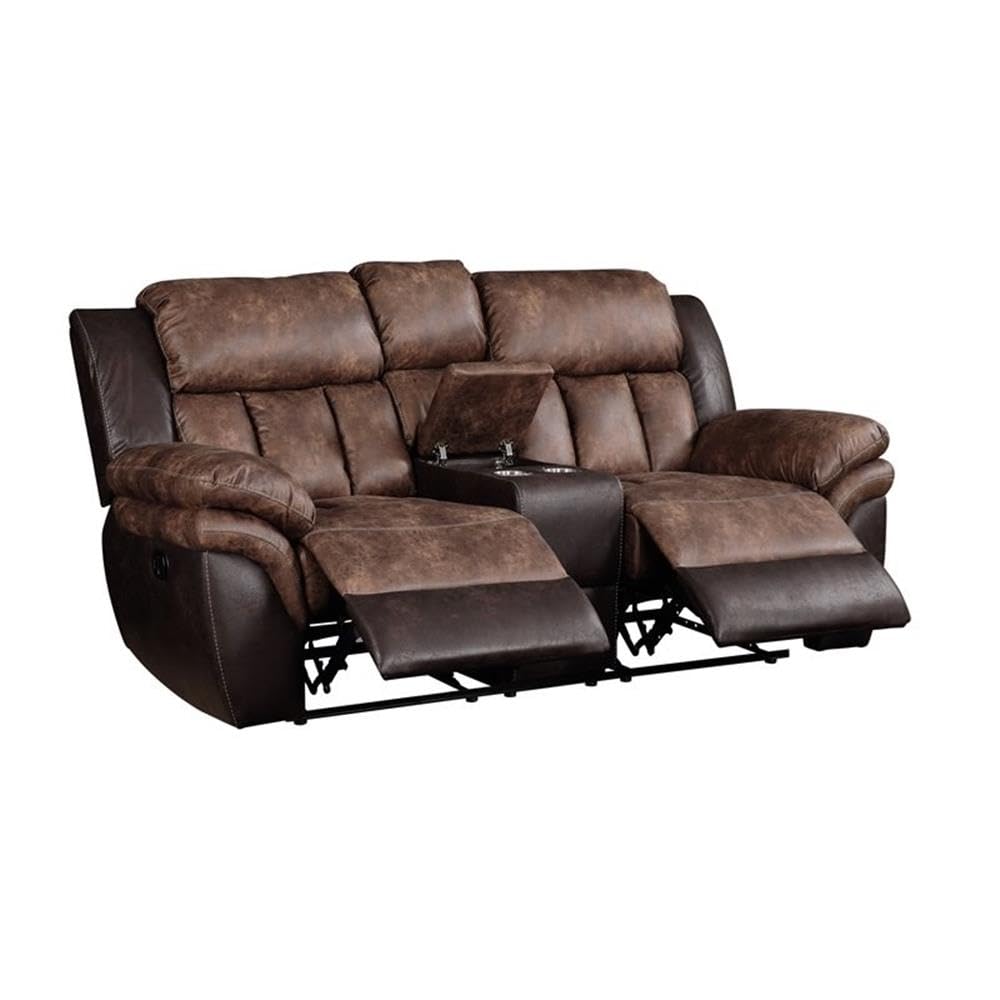 Acme Jaylen Microfiber Reclining Loveseat with Console in Toffee and Espresso Acme