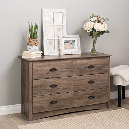 Prepac Salt Spring Children's Rustic 6-Drawer Dresser for Bedroom, Farmhouse Chest of Drawers for Children 16" D x 48" W x 29" H, Drifted Gray, DDC-4829 Prepac