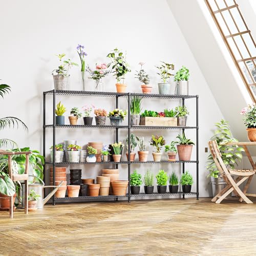 IZEUK Linked Storage Racks, DIY Adjustable Heavy Duty Metal Shelving Unit for Corner, Ideal for Kitchen, Garage, Warehouse, and Garden (Black, 4 Tiers, 15.7" D x 33.5" W x 59.5" H, 1147 lbs Capacity) IZEUK