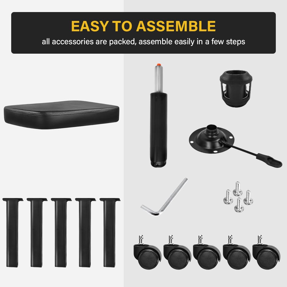 WKWKER Rolling Stool Height Adjustable 360° Swivel Stool with Wheels Square Seat PU Leather Rolling Stool for Bedroom Counter Shop Salon Massage Home Office Desk (Black) WKWKER