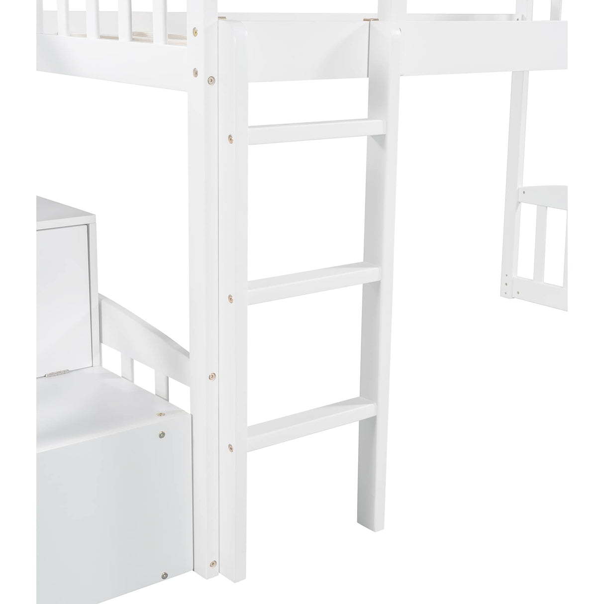 Twin Loft Bed with Slide and Stairs, Wooden Low Loft Bed Frame with Storage for Kids Girls Boys - White Bellemave