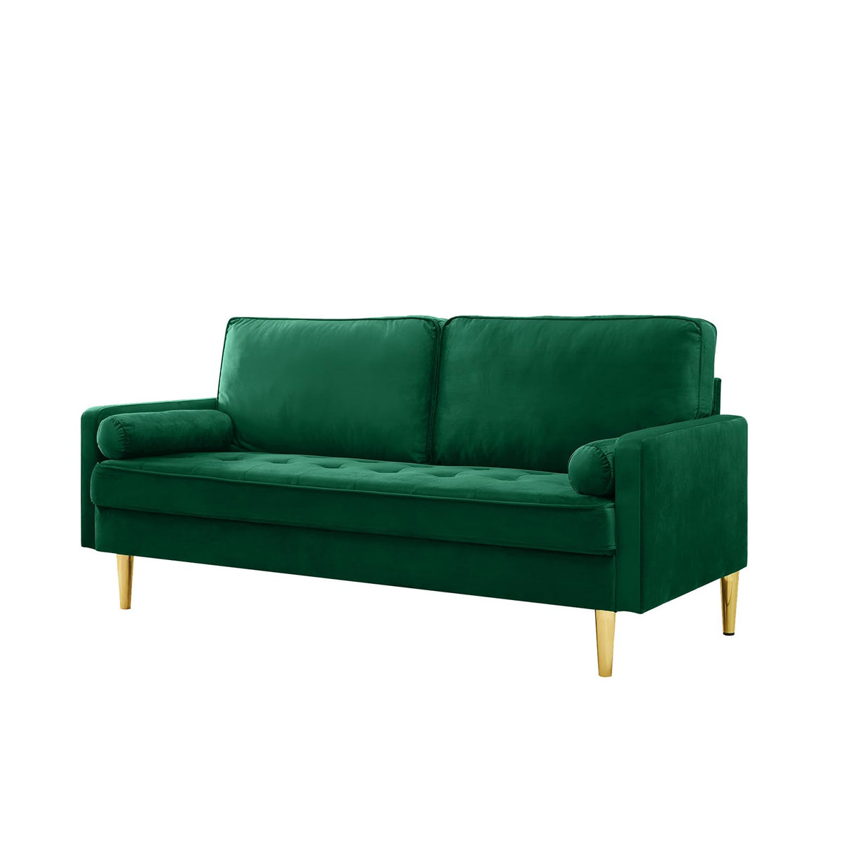 67'' Velvet Sofa Bed, Modern Loveseat with Gold Metal Legs and 2 Bolster Pillows, Velvet Love Seats Couch for Small Spaces, Living Room, Apartment (Green) GPCRAC